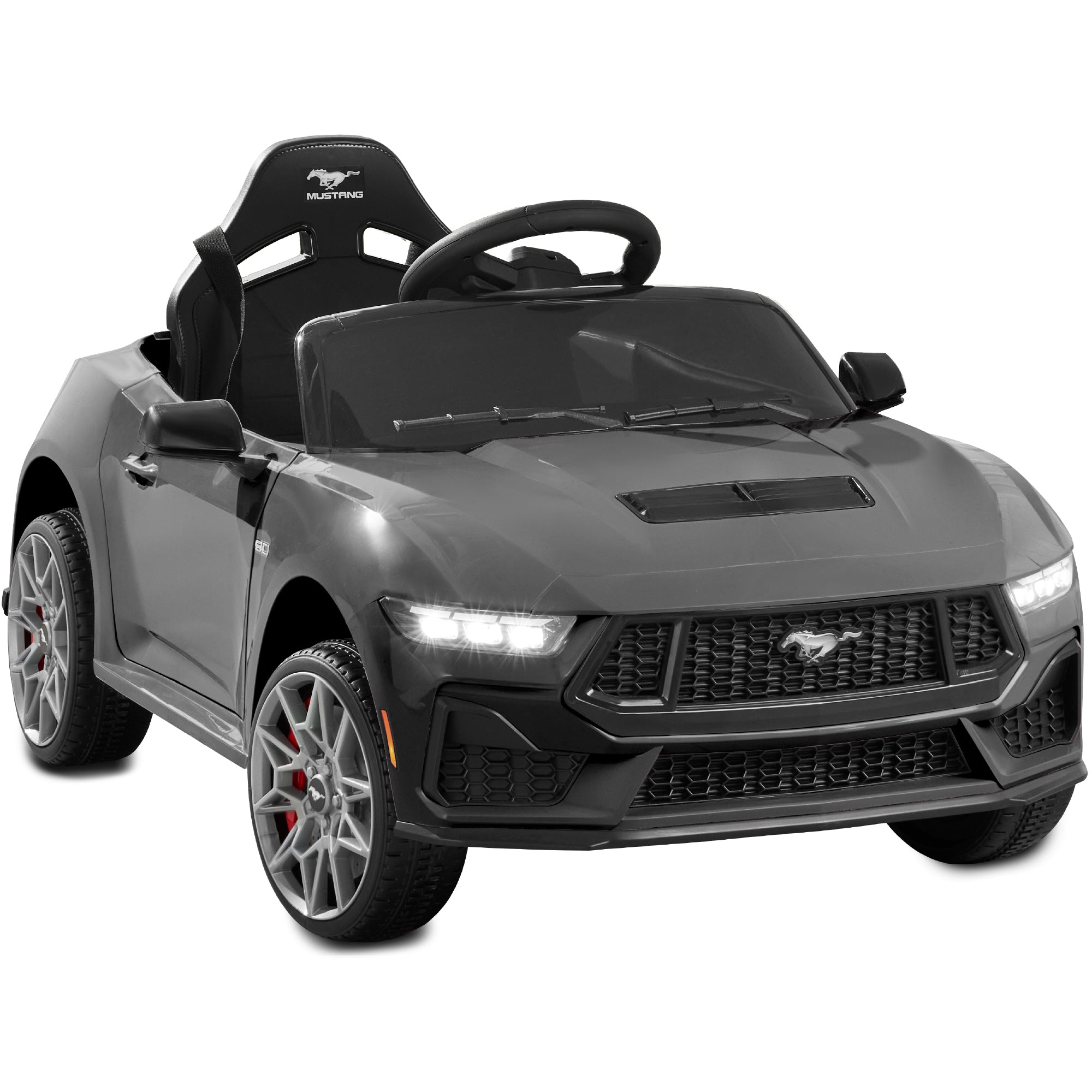 12V Kids Ride-On Car Officially Licensed Ford Mustang w/ Remote, 2 Speeds - Gray