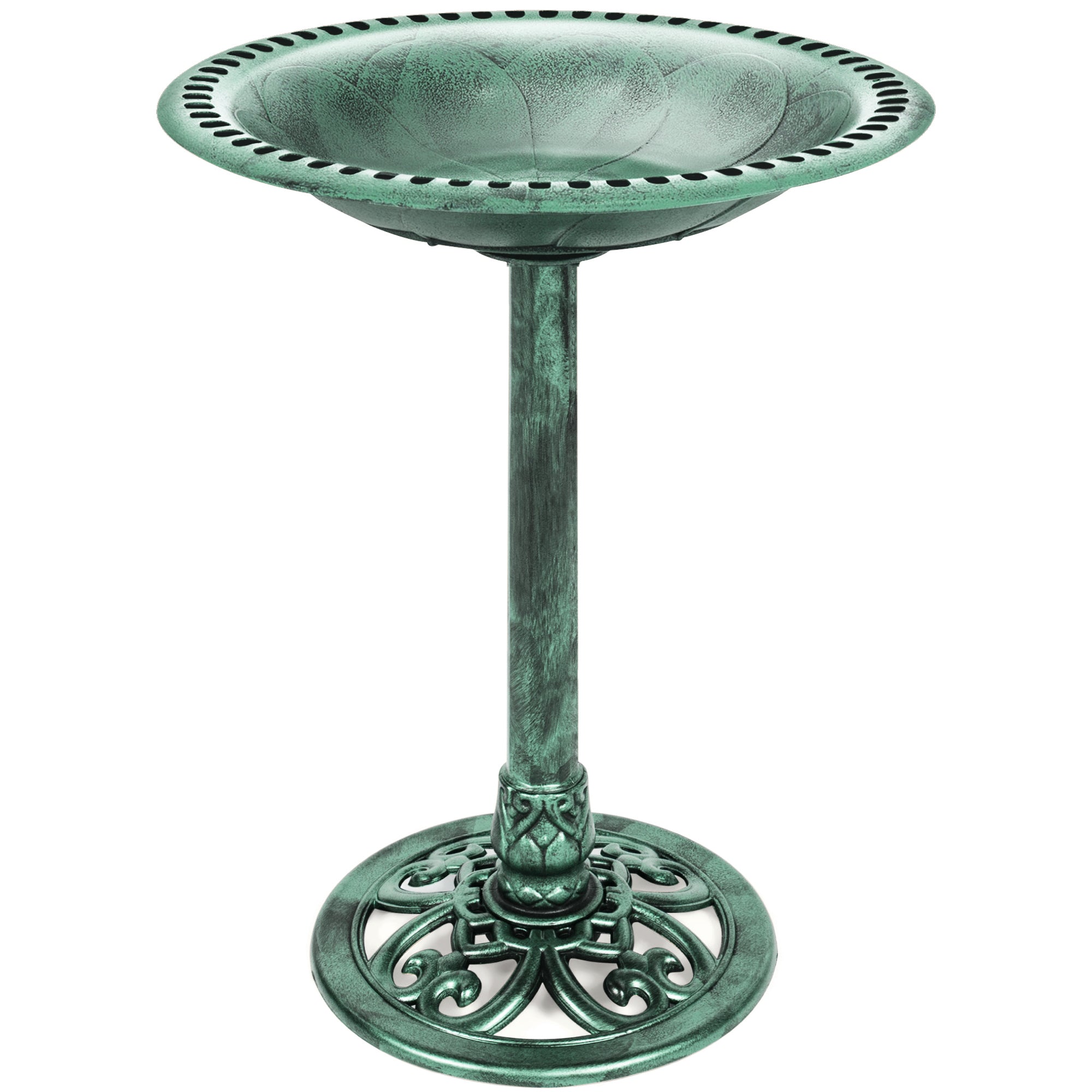 Vintage Outdoor Garden Bird Bath w/ Fleur-de-Lis Accents - Mint Green