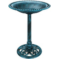 Vintage Outdoor Garden Bird Bath w/ Fleur-de-Lis Accents - Peacock Blue