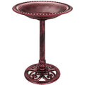Vintage Outdoor Garden Bird Bath w/ Fleur-de-Lis Accents - Cherry Red