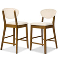 Set of 2 Modern Counter-Height Bar Stool Set W/ Upholstered Seat Cushion - Walnut/Cream