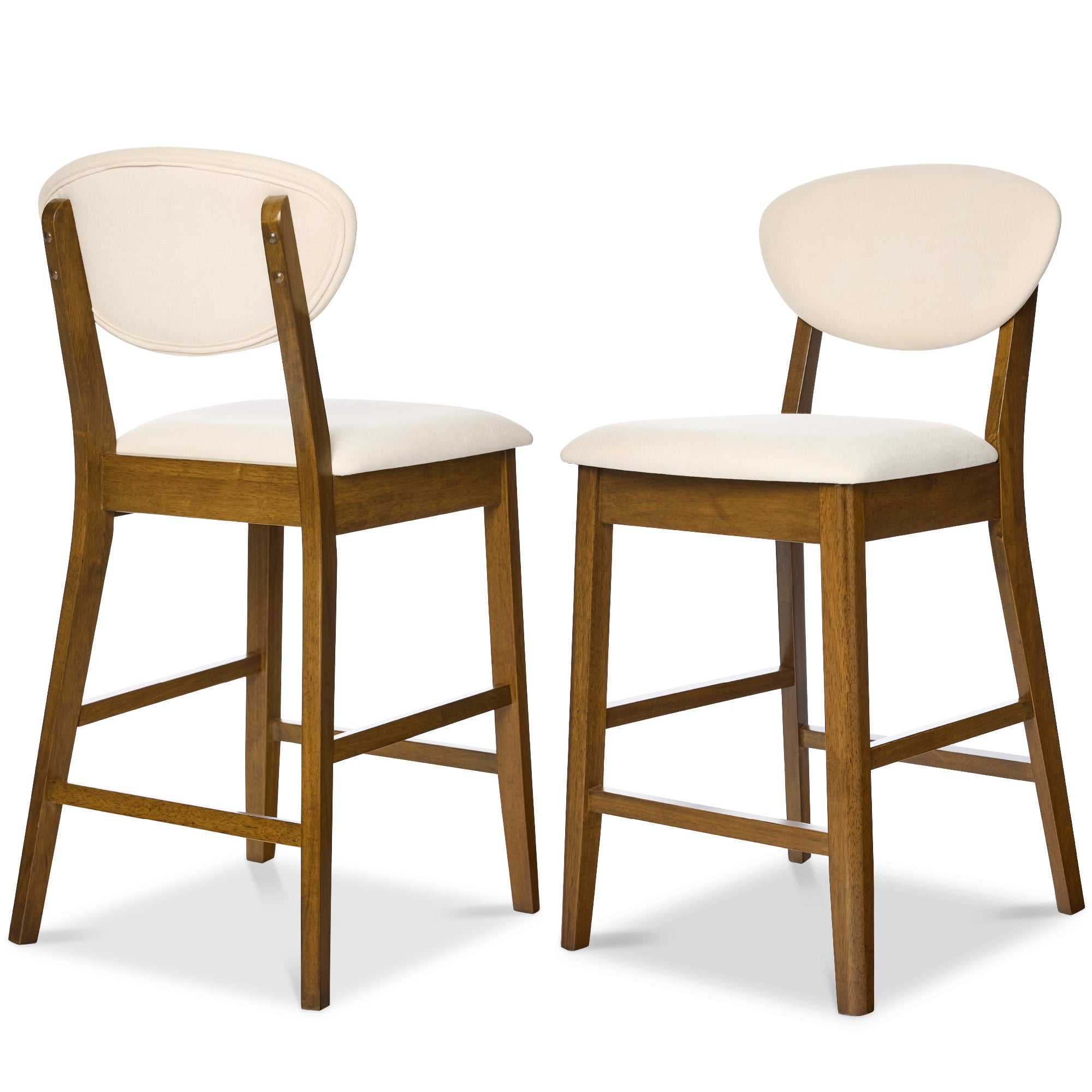 Set of 2 Modern Counter-Height Bar Stool Set W/ Upholstered Seat Cushion - Walnut/Cream