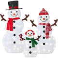2D Lighted Snowman Family Set Outdoor Yard Decor w/ Twinkling LED Lights - 3-Piece