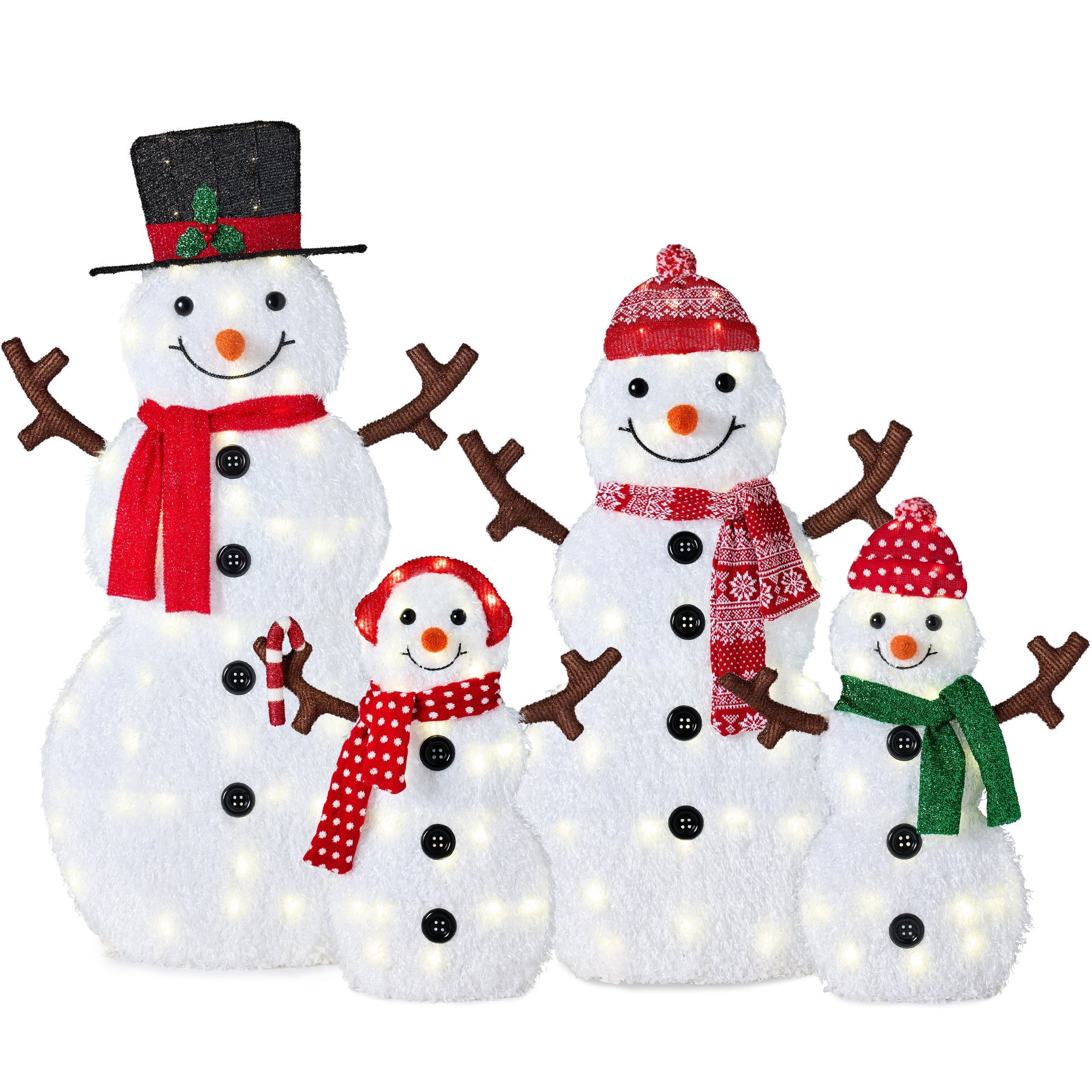 2D Lighted Snowman Family Set Outdoor Yard Decor w/ Twinkling LED Lights - 4-Piece