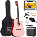 Beginner Acoustic Electric Cutaway Guitar Set w/ Gig Bag, Strap - 41in - Pink
