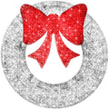 Pre-Lit Outdoor Christmas Wreath, LED Metal Holiday Decor w/ Bow - 30in - Silver/Red