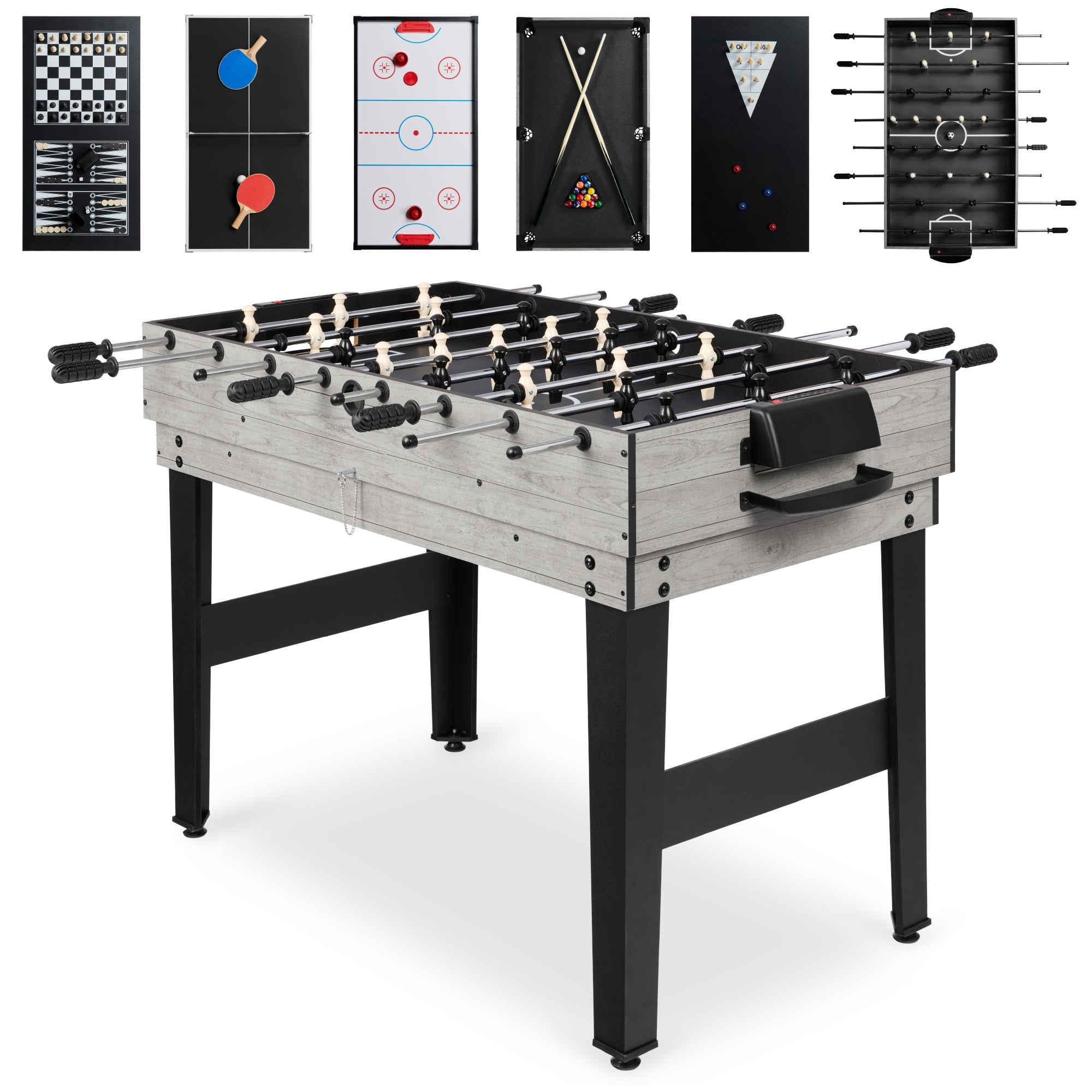10-in-1 Combo Game Table Set w/ Pool, Foosball, Ping Pong, Chess - 2x4ft - Gray