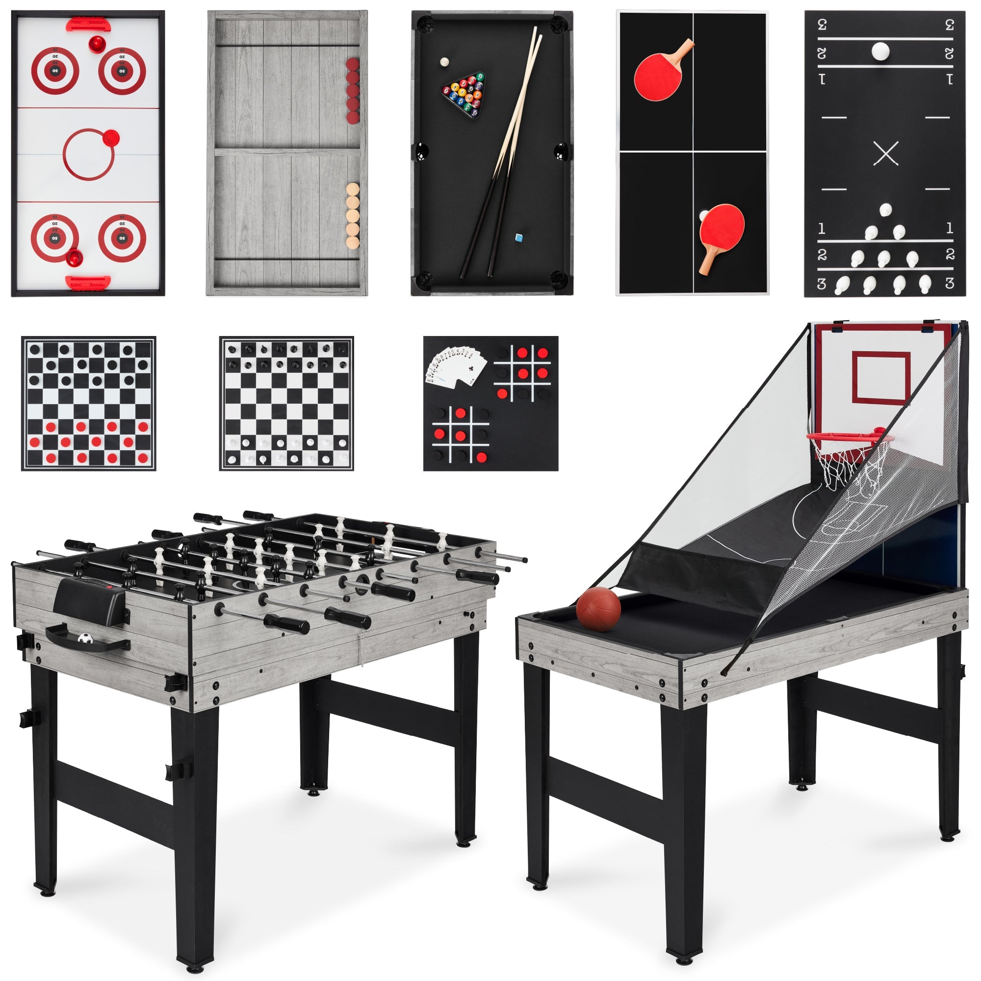 13-in-1 Combo Game Table Set w/ Ping Pong, Foosball, Basketball, Air Hockey - Gray