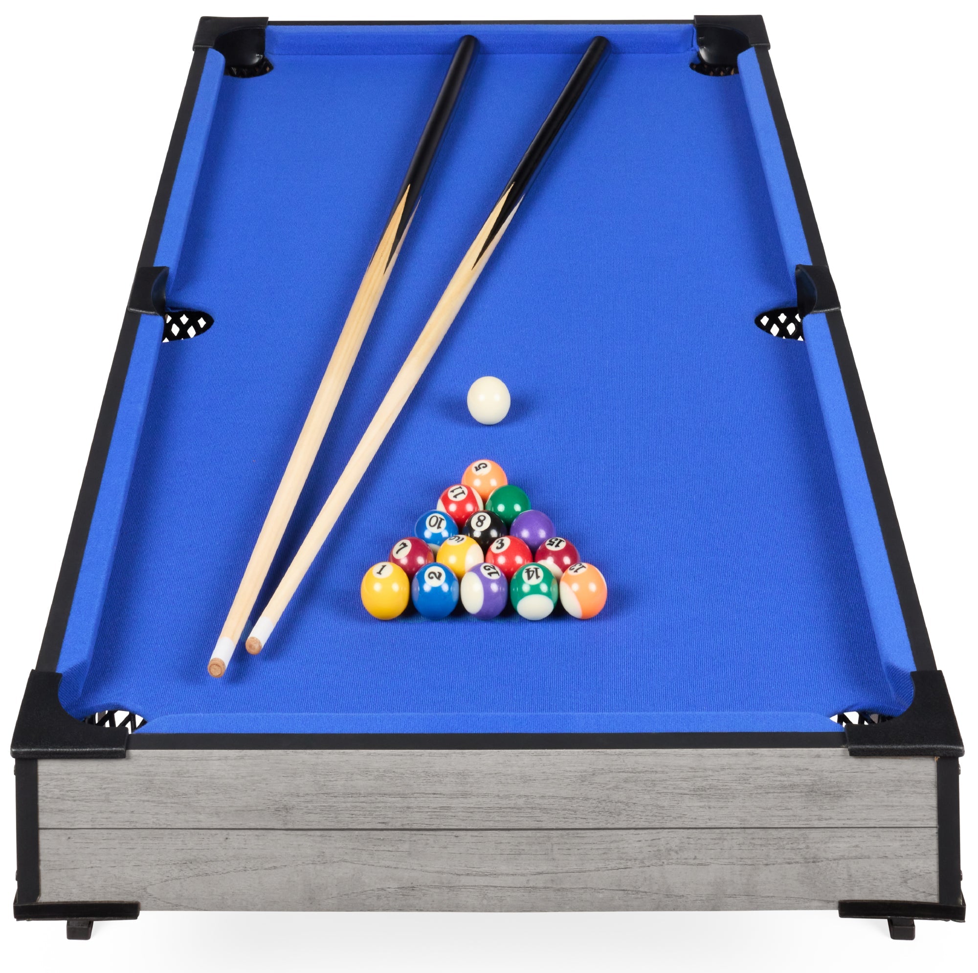 Tabletop Billiard Set, Pool Arcade Game Table w/ 2 Cues, Storage Bag - 40in - Gray