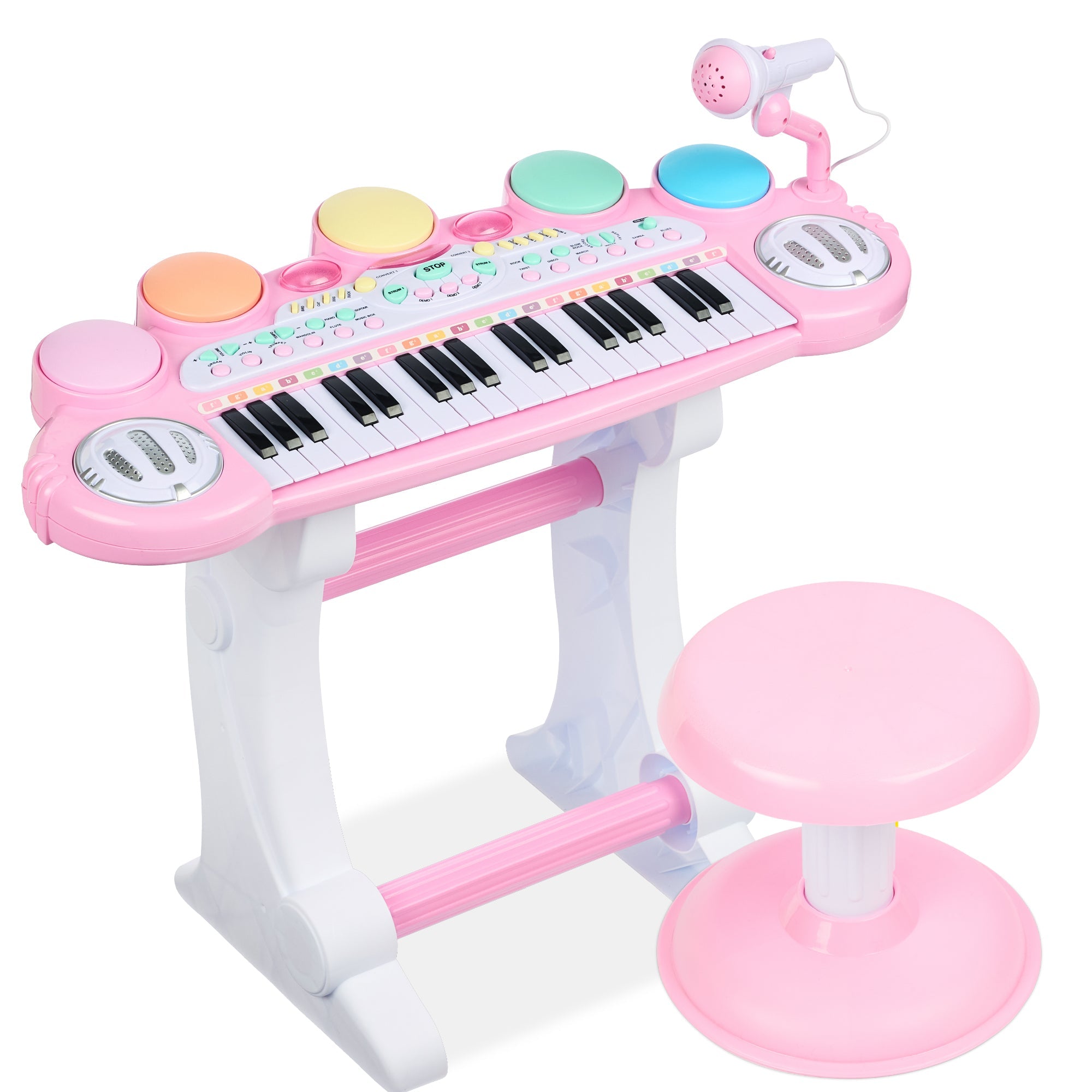 37-Key Kids Electric Keyboard w/ Microphone, Stool - Light Pink
