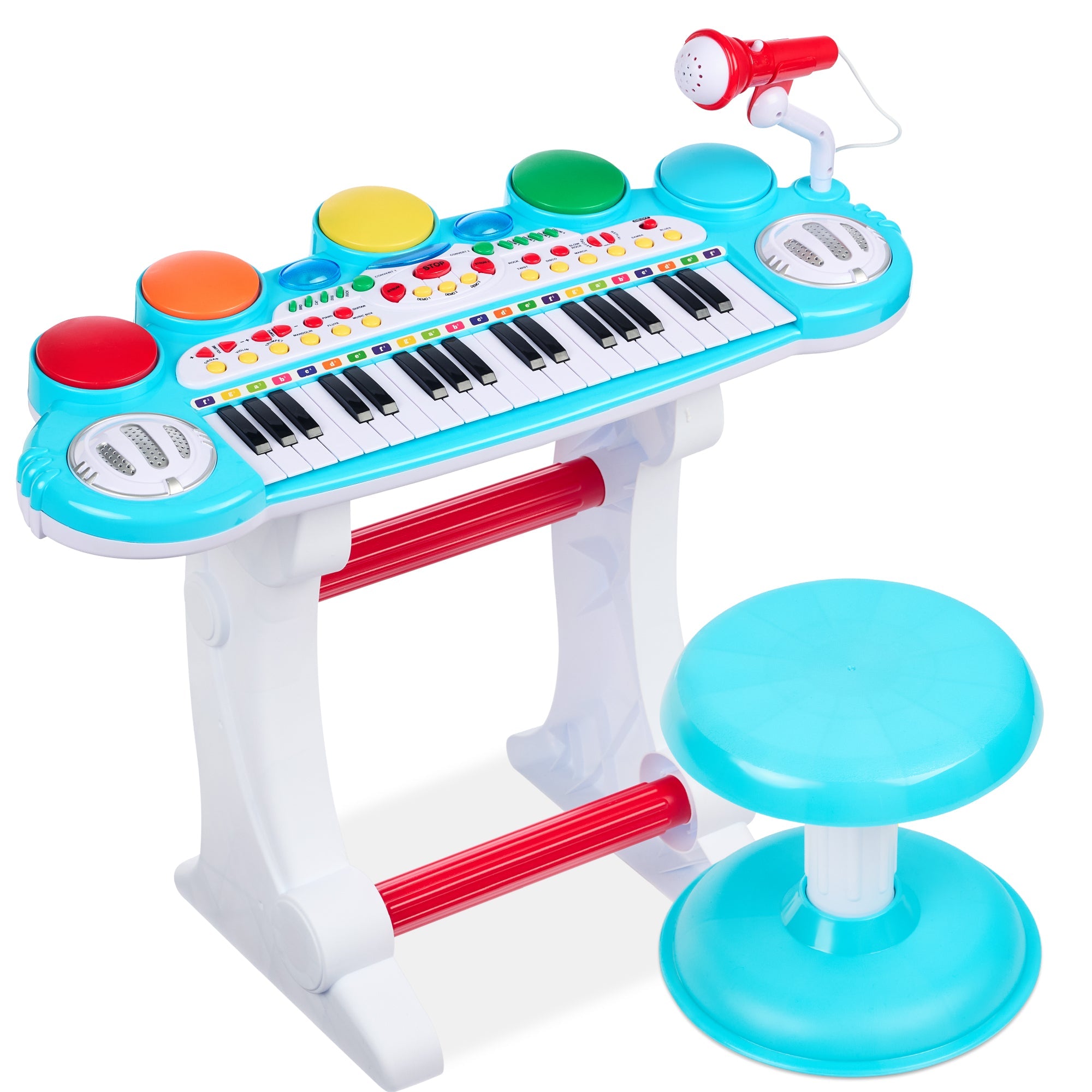 37-Key Kids Electric Keyboard w/ Microphone, Stool - Multicolor