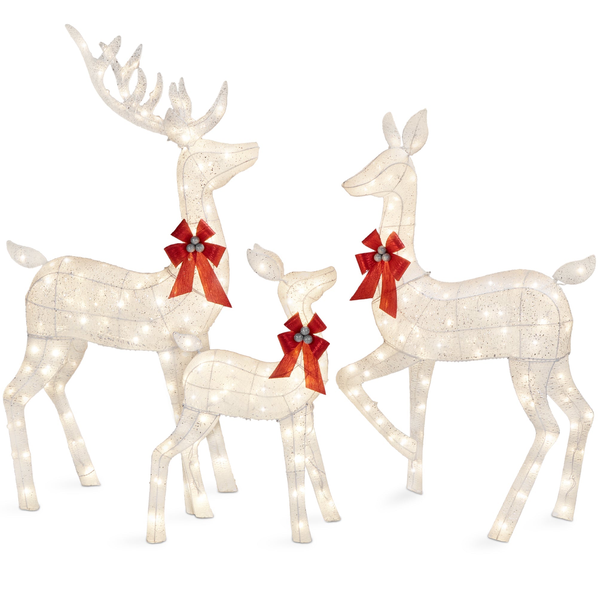 6.5ft 3-Piece Lighted Christmas Deer Set Outdoor Decor with LED Lights - White