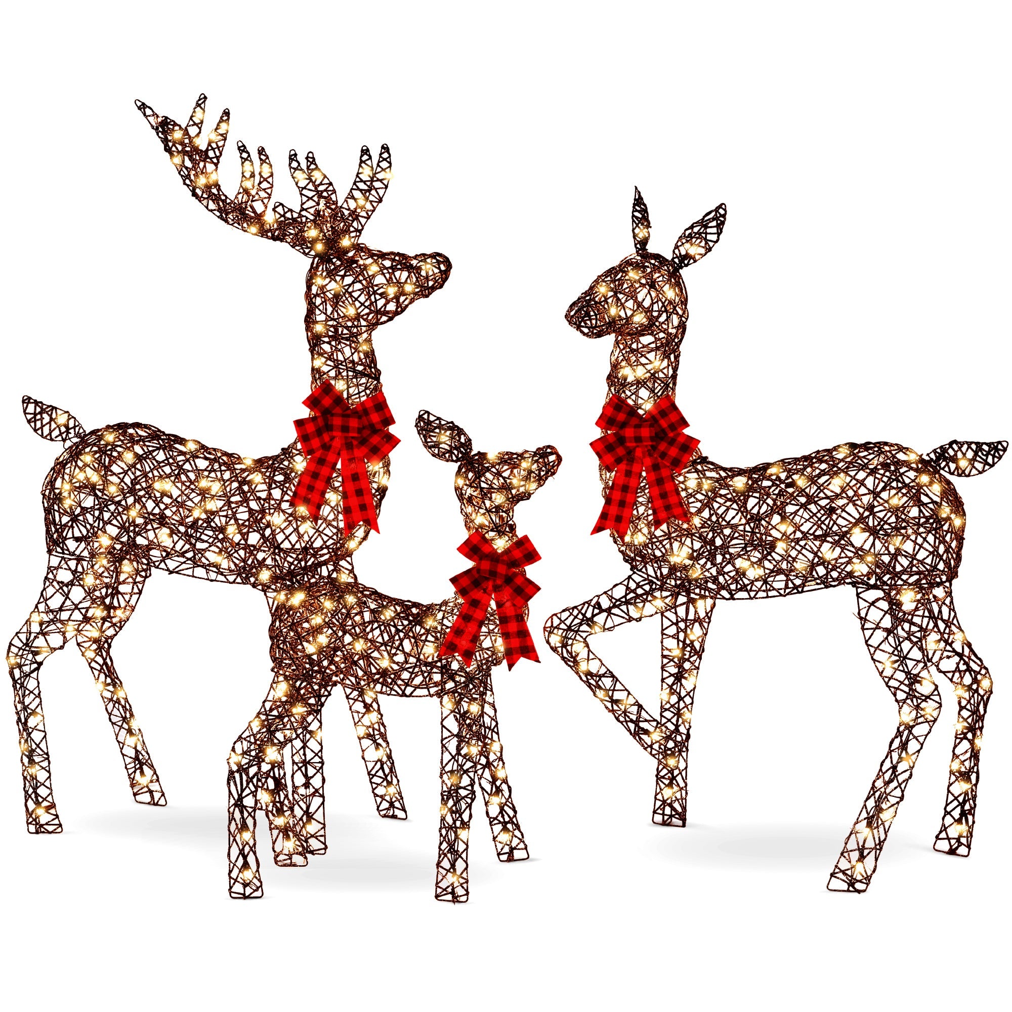 6.5ft 3-Piece Lighted Christmas Deer Set Outdoor Decor with LED Lights - Rattan