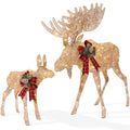5ft 2-Piece Moose Family Lighted Outdoor Christmas Decor Set w/ LED Lights - Gold