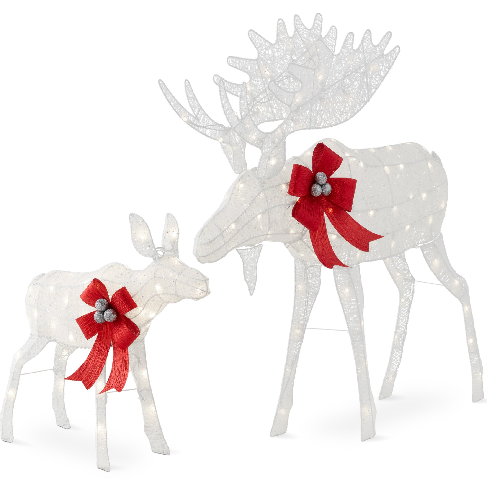 5ft 2-Piece Moose Family Lighted Outdoor Christmas Decor Set w/ LED Lights - White