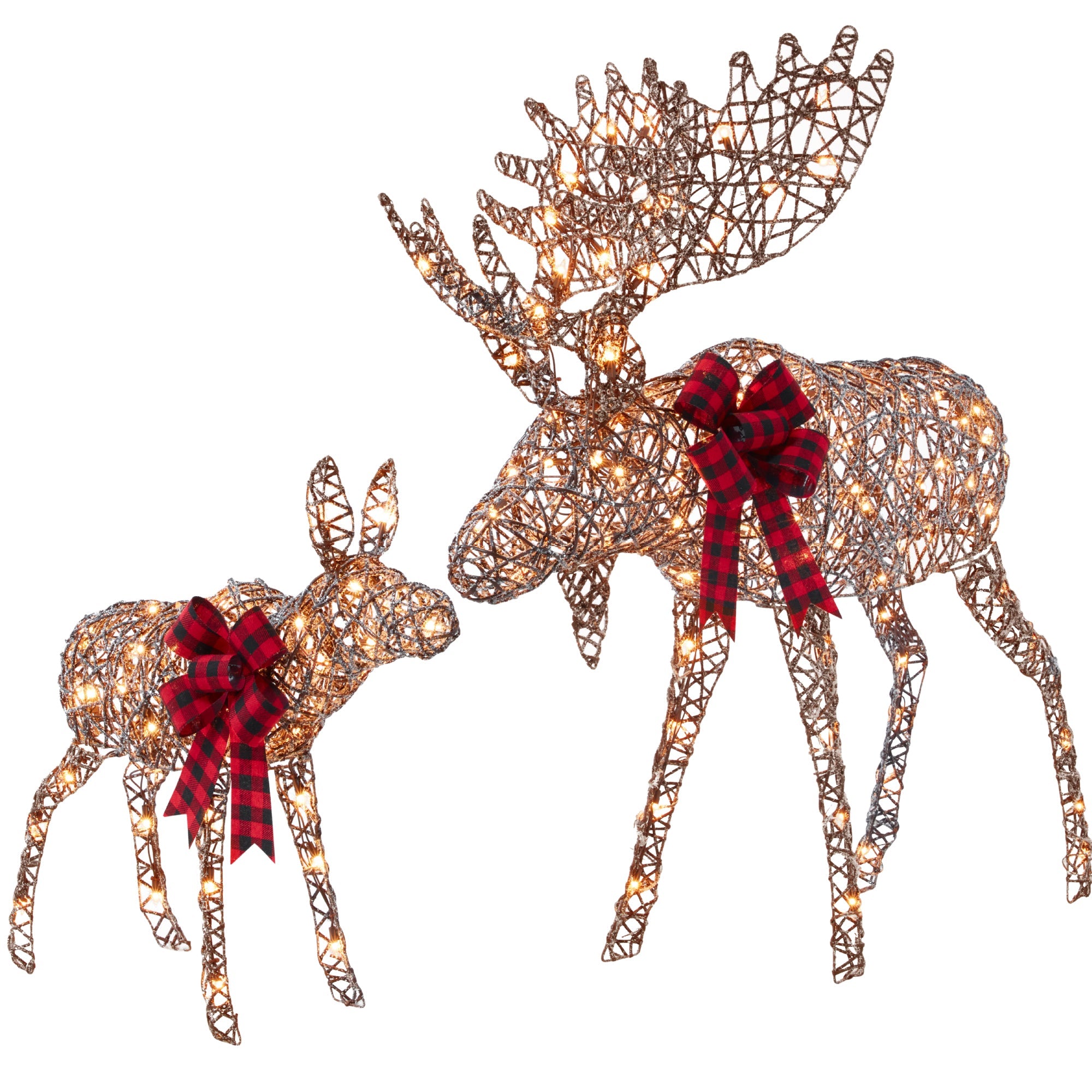 5ft 2-Piece Moose Family Lighted Outdoor Christmas Decor Set w/ LED Lights - Rattan