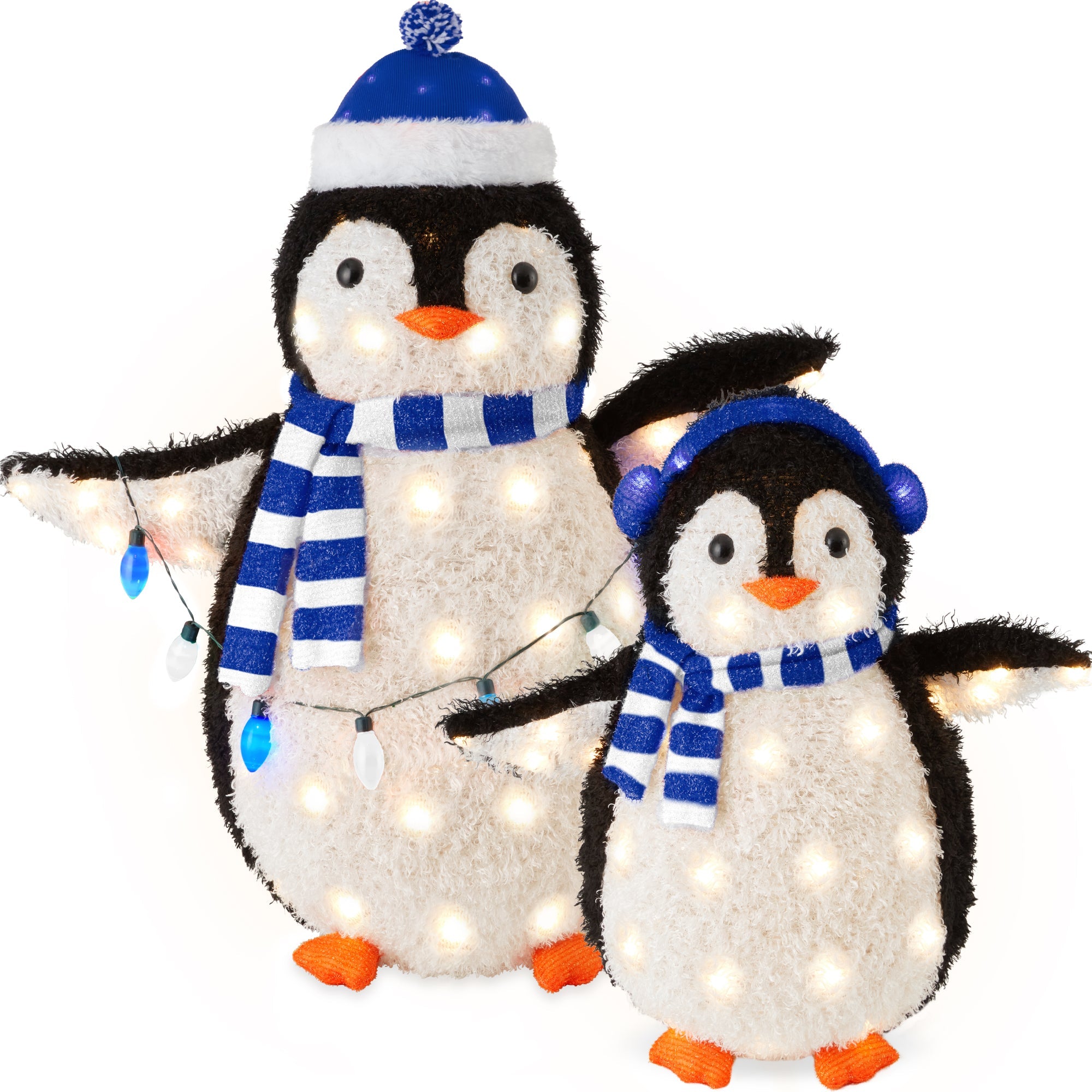 2pc Lighted Pop-Up Penguin Family Christmas Decoration w/ 150 Lights - 3ft - Blue
