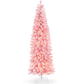 Pre-Lit Snow Flocked Pink Artificial Pencil Christmas Tree - 12ft