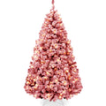 Pre-Lit Red Flocked Artificial Pine Christmas Tree w/ White Lights - 4.5ft