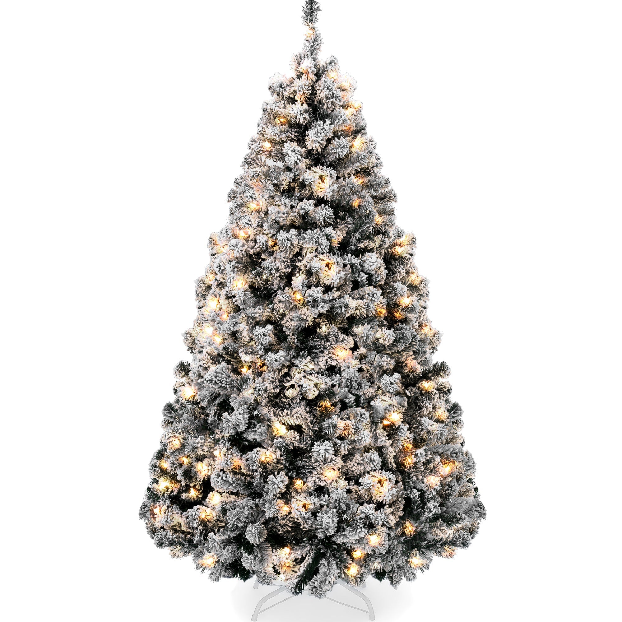 Pre-Lit Black Flocked Artificial Pine Christmas Tree w/ White Lights - 4.5ft