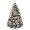 Pre-Lit Black Flocked Artificial Pine Christmas Tree w/ White Lights - 6ft
