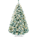 Pre-Lit Sage Green Flocked Artificial Pine Christmas Tree w/ White Lights