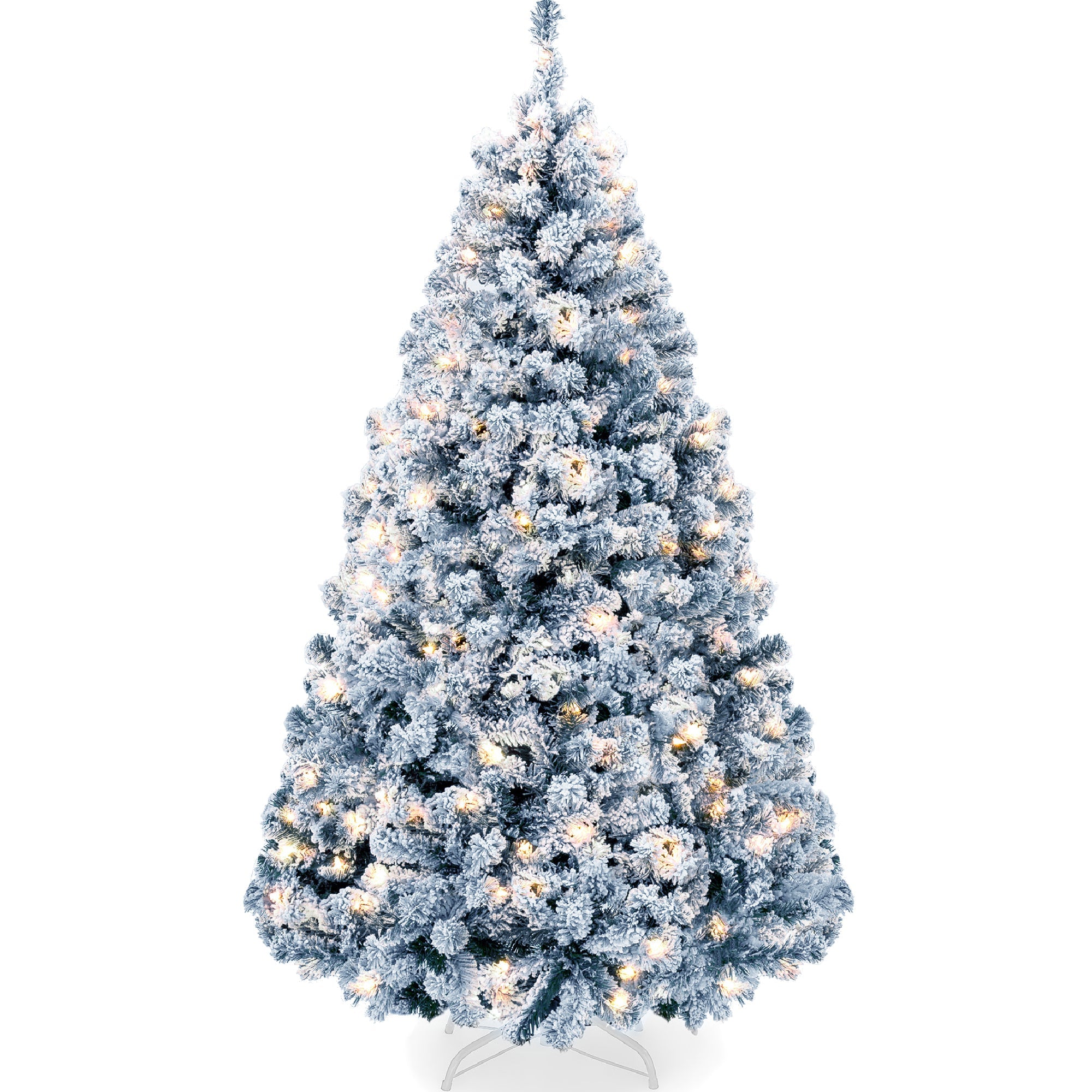 Pre-Lit Ice Blue Flocked Artificial Pine Christmas Tree w/ White Lights - 6ft
