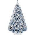 Pre-Lit Ice Blue Flocked Artificial Pine Christmas Tree w/ White Lights - 9ft