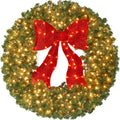 Pre-Lit Artificial Fir Christmas Wreath w/ Red Bow, LED Lights - 36in