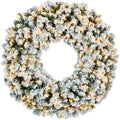 Pre-Lit Flocked Artificial Fir Christmas Wreath w/ 2-in-1 LED Lights - 36in