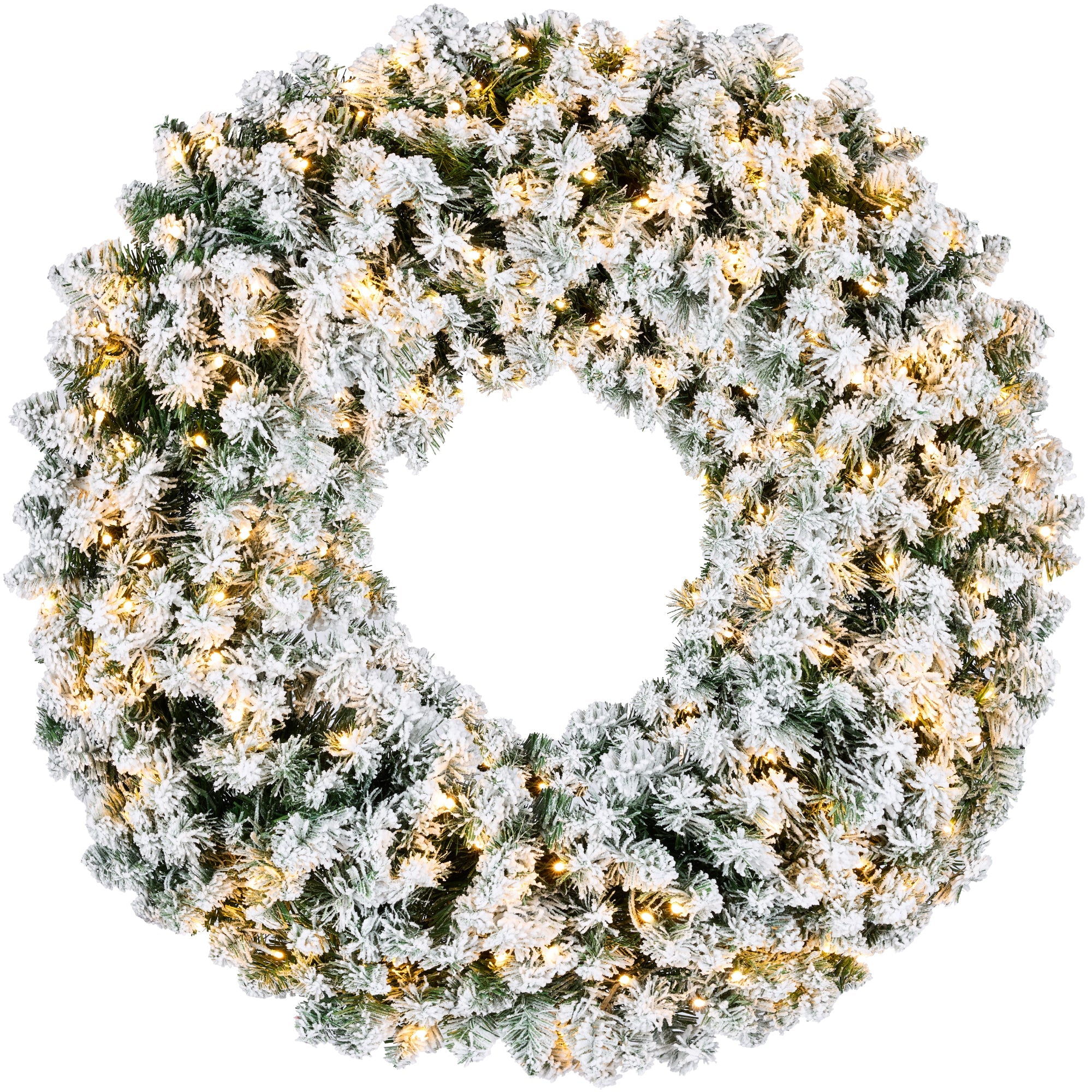 Pre-Lit Flocked Artificial Fir Christmas Wreath w/ 2-in-1 LED Lights - 36in