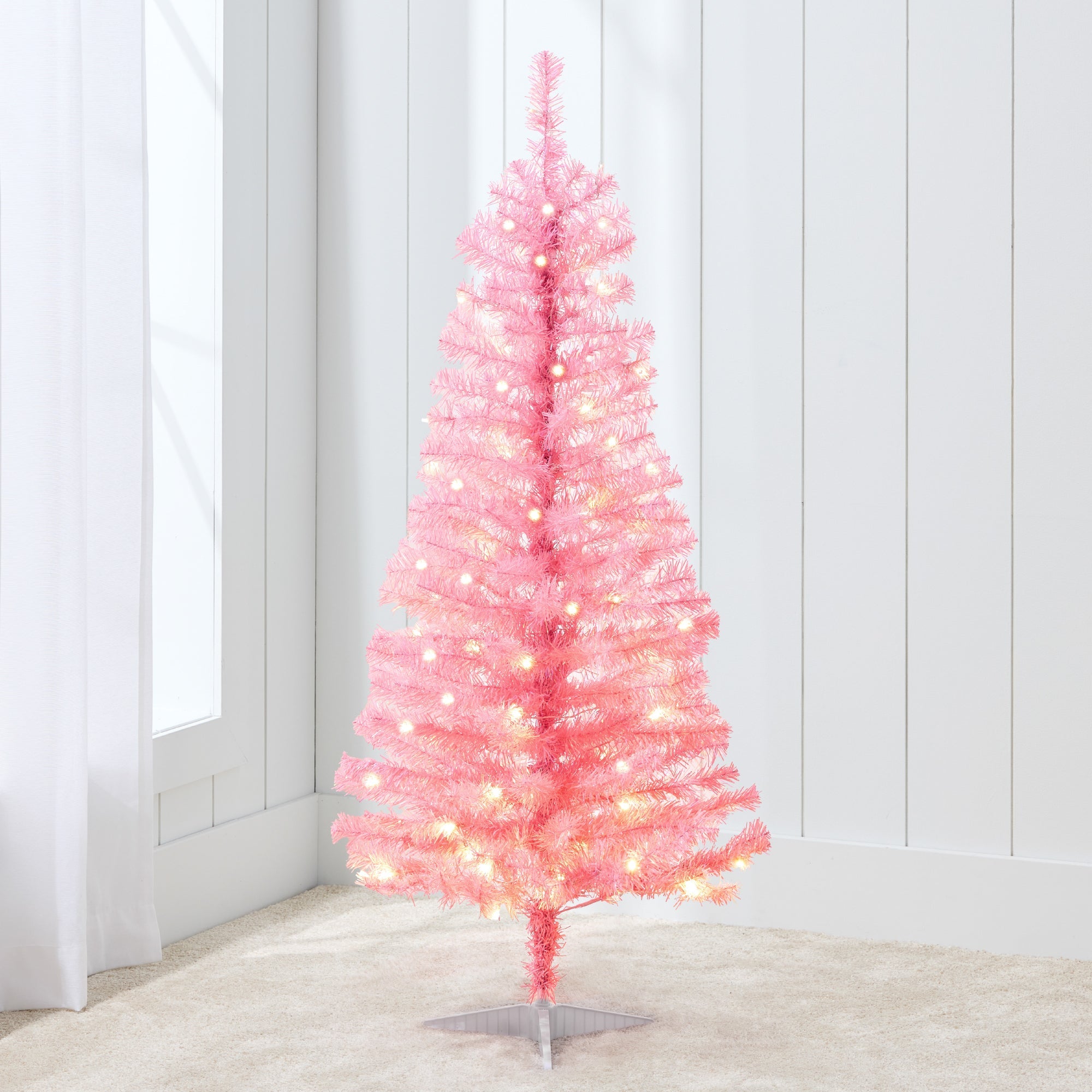 Prelit Colorful Mini Spruce Christmas Tree w/ LED Lights - 4ft - Pink
