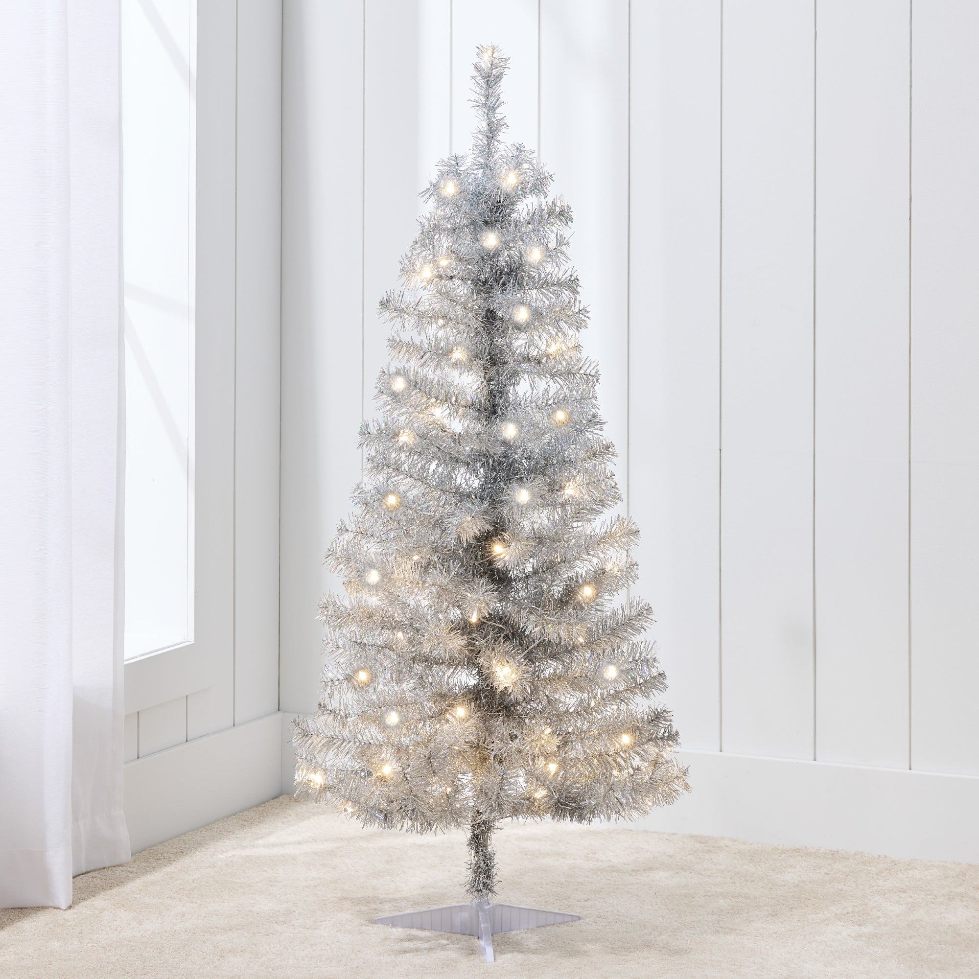 Prelit Colorful Mini Spruce Christmas Tree w/ LED Lights - 4ft - Silver