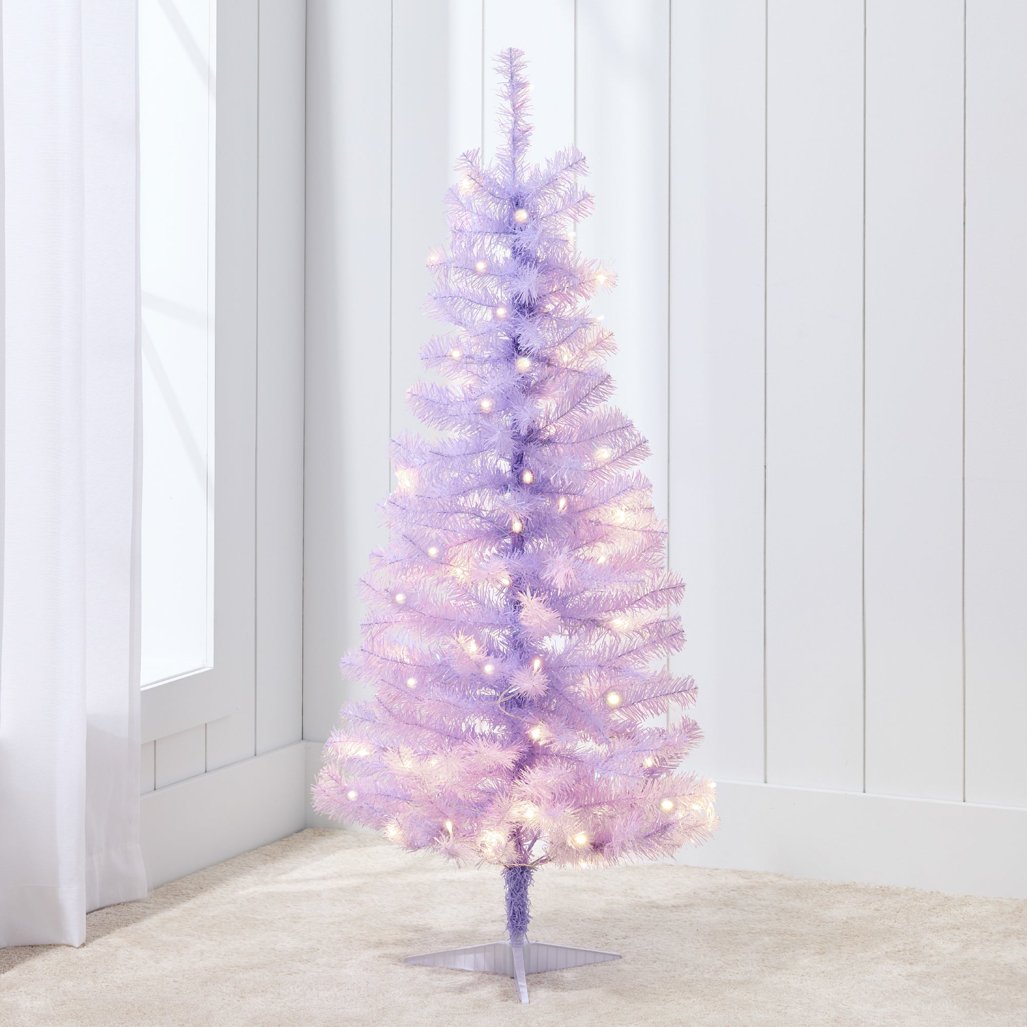 Prelit Colorful Mini Spruce Christmas Tree w/ LED Lights - 4ft - Lavender