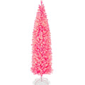 Pre-Lit Pink Artificial Pencil Holiday Tree w/ Warm White Lights, Stand - 9ft