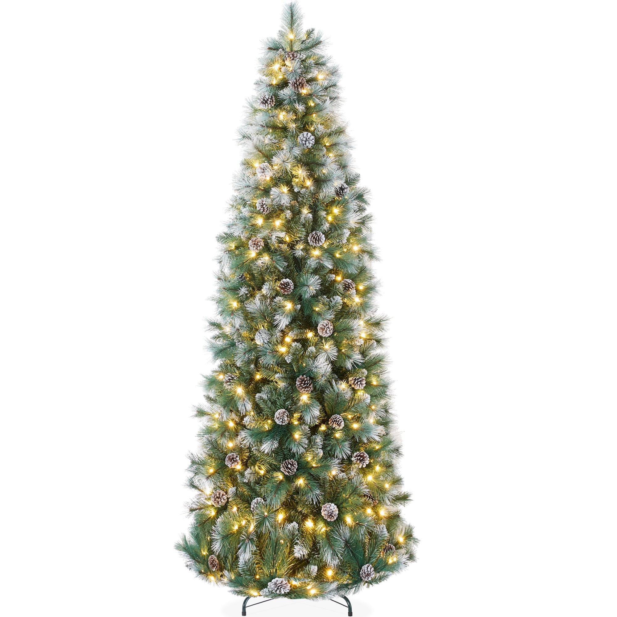 Pre-Lit Artificial Frosted Scotch Pine Pencil Christmas Tree w/ Metal Stand - 6ft