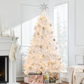 Prelit White Artificial Tinsel Christmas Tree w/ Foldable Stand - 6ft