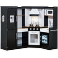 Pretend Play Corner Kitchen Wooden Toy Set for Kids w/ Lights, Sounds - Black