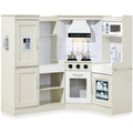Pretend Play Corner Kitchen Wooden Toy Set for Kids w/ Lights, Sounds - Cream