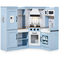 Pretend Play Corner Kitchen Wooden Toy Set for Kids w/ Lights, Sounds - Coastal Blue