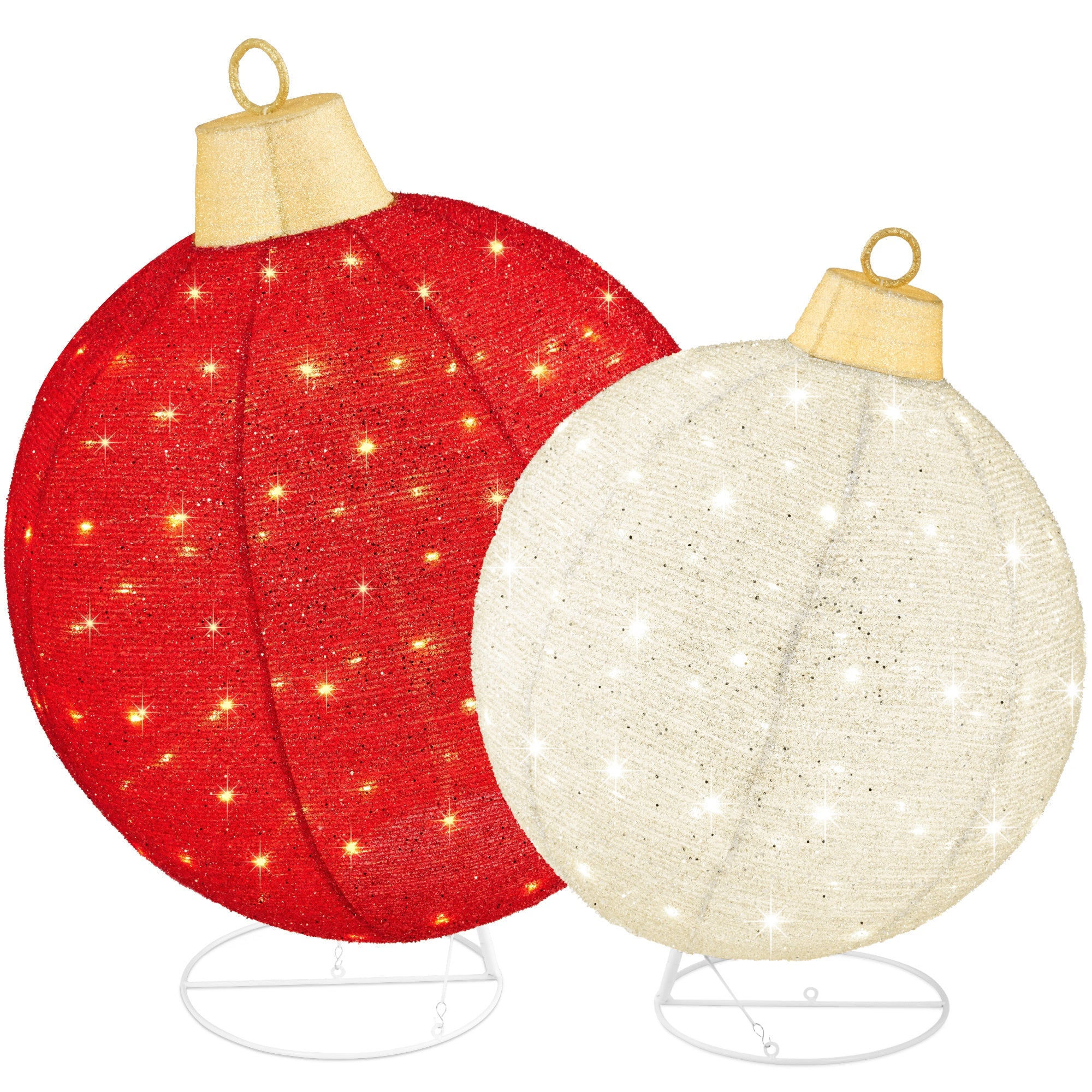 2pc Lighted Pop-Up Christmas Ornaments Decoration w/ 180 LED Lights, Stand - Red/White