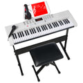 61-Key Beginners Electronic Keyboard Piano Set w/ 3 Modes, Microphone - White