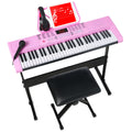 61-Key Beginners Electronic Keyboard Piano Set w/ 3 Modes, Microphone - Pink