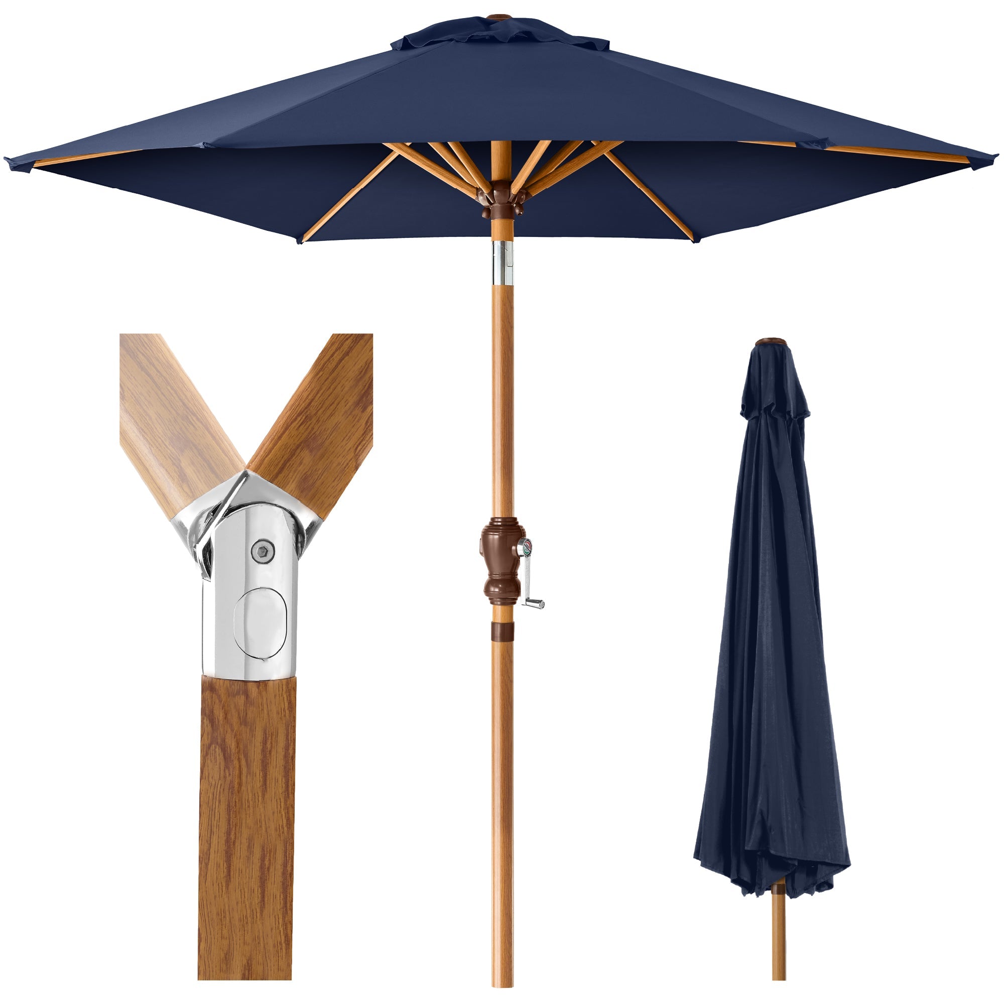 Outdoor Woodgrain Pattern Patio Umbrella Decoration w/ Tilt, Crank - 10ft - Navy Blue