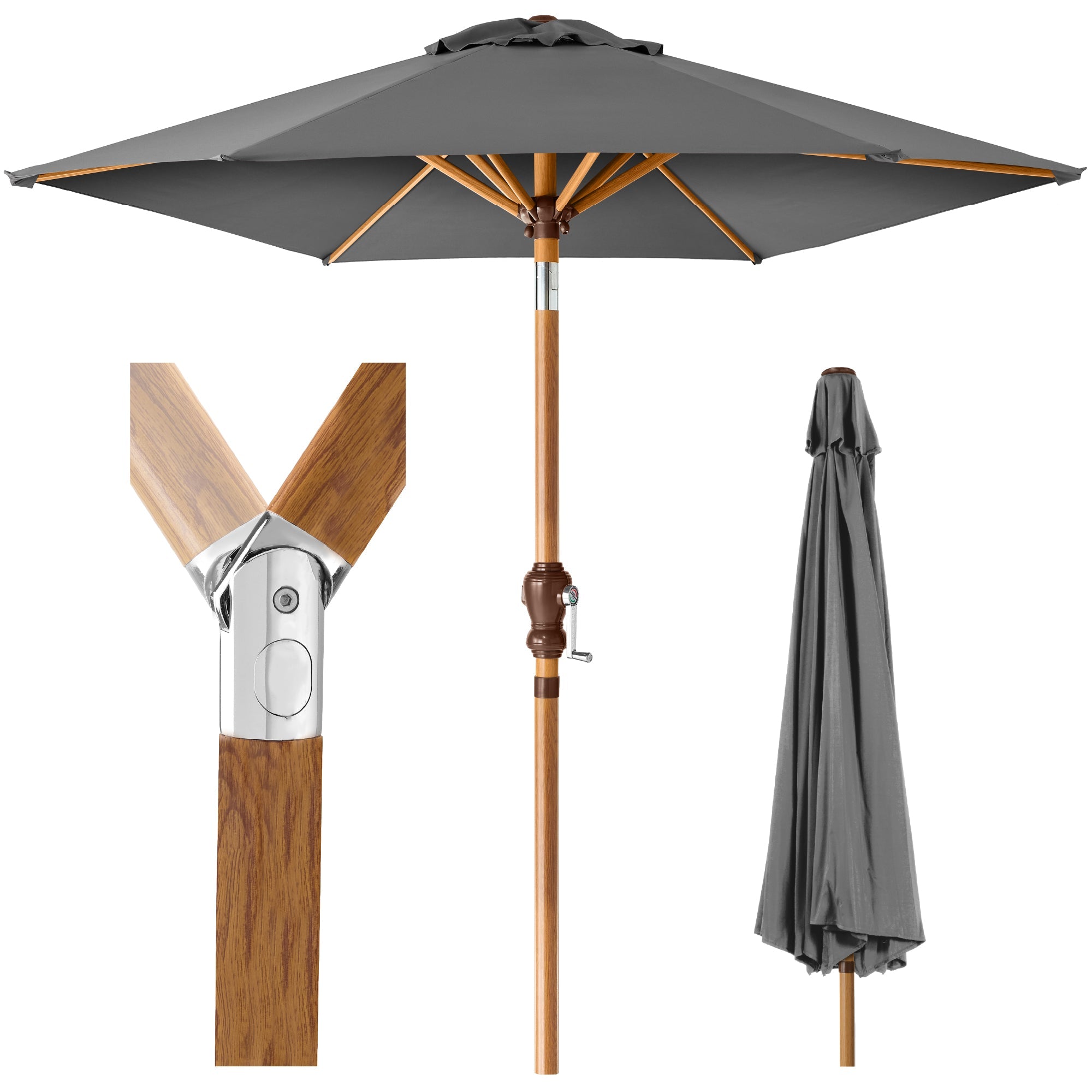Outdoor Woodgrain Pattern Patio Umbrella Decoration w/ Tilt, Crank - 10ft - Gray