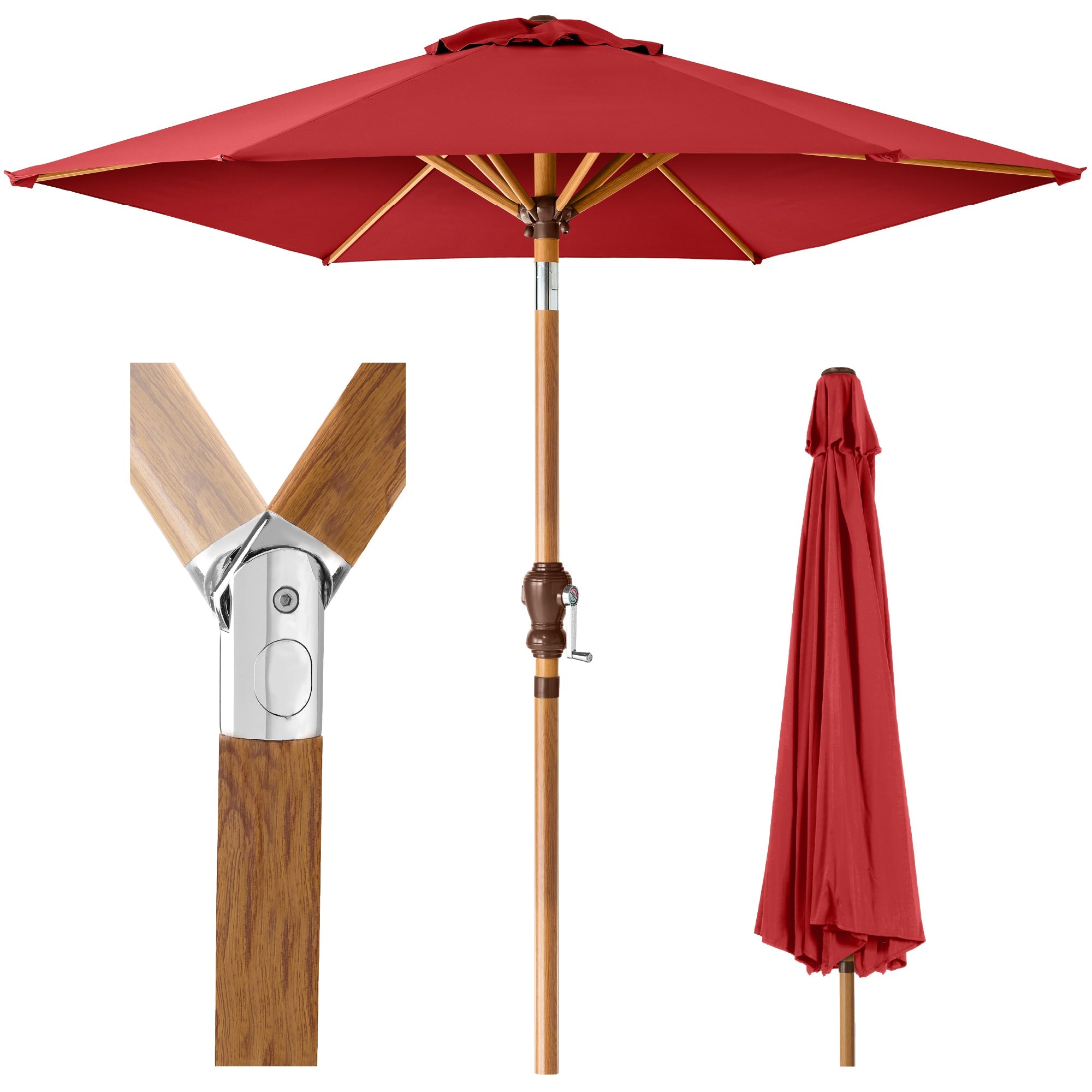 Outdoor Woodgrain Pattern Patio Umbrella Decoration w/ Tilt, Crank - 10ft - Red