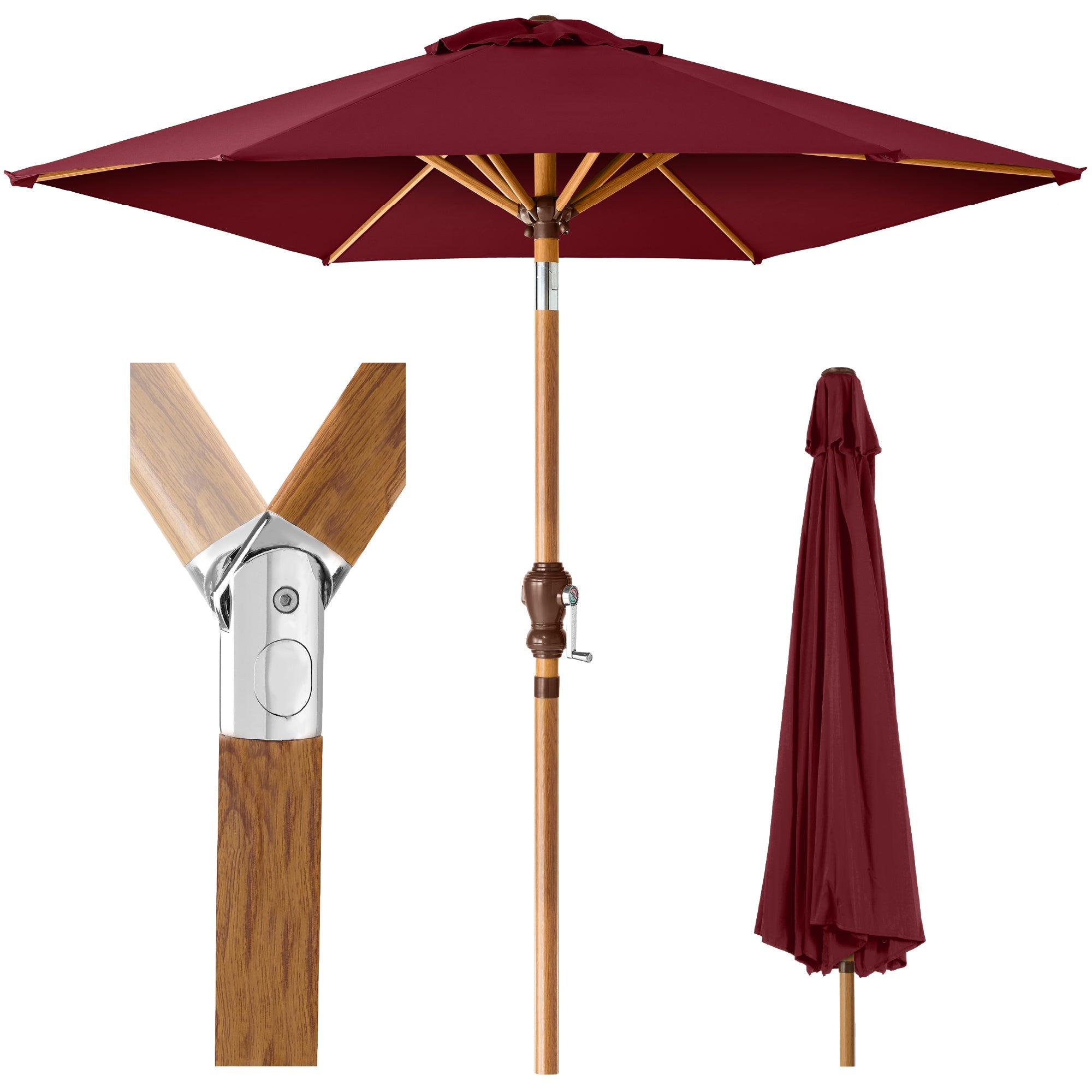 Outdoor Woodgrain Pattern Patio Umbrella Decoration w/ Tilt, Crank - 10ft - Burgundy