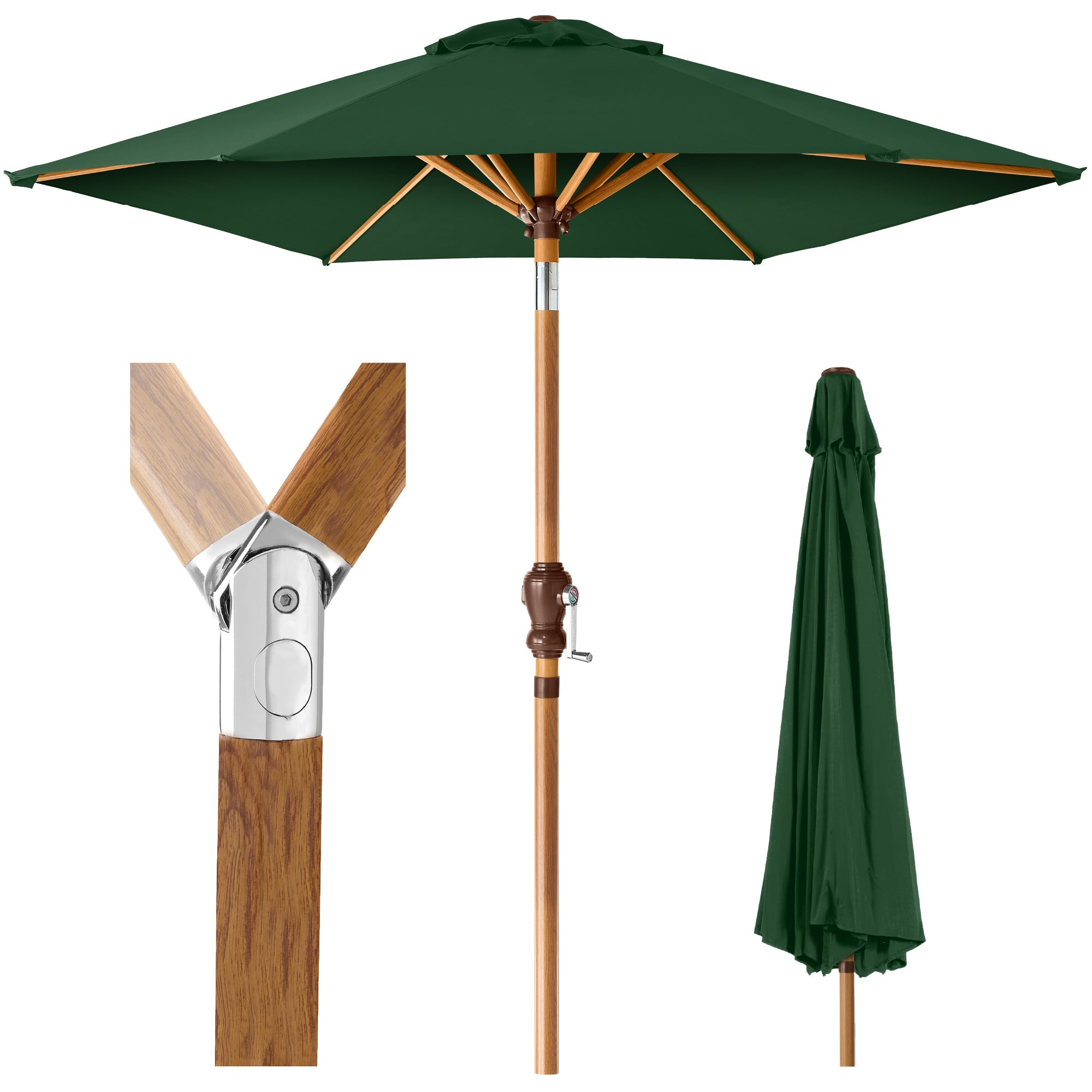 Outdoor Woodgrain Pattern Patio Umbrella Decoration w/ Tilt, Crank - 10ft - Green