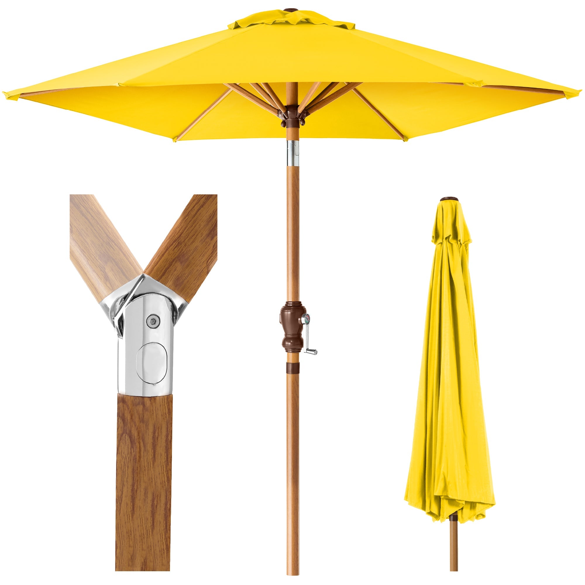 Outdoor Woodgrain Pattern Patio Umbrella Decoration w/ Tilt, Crank - 10ft - Yellow