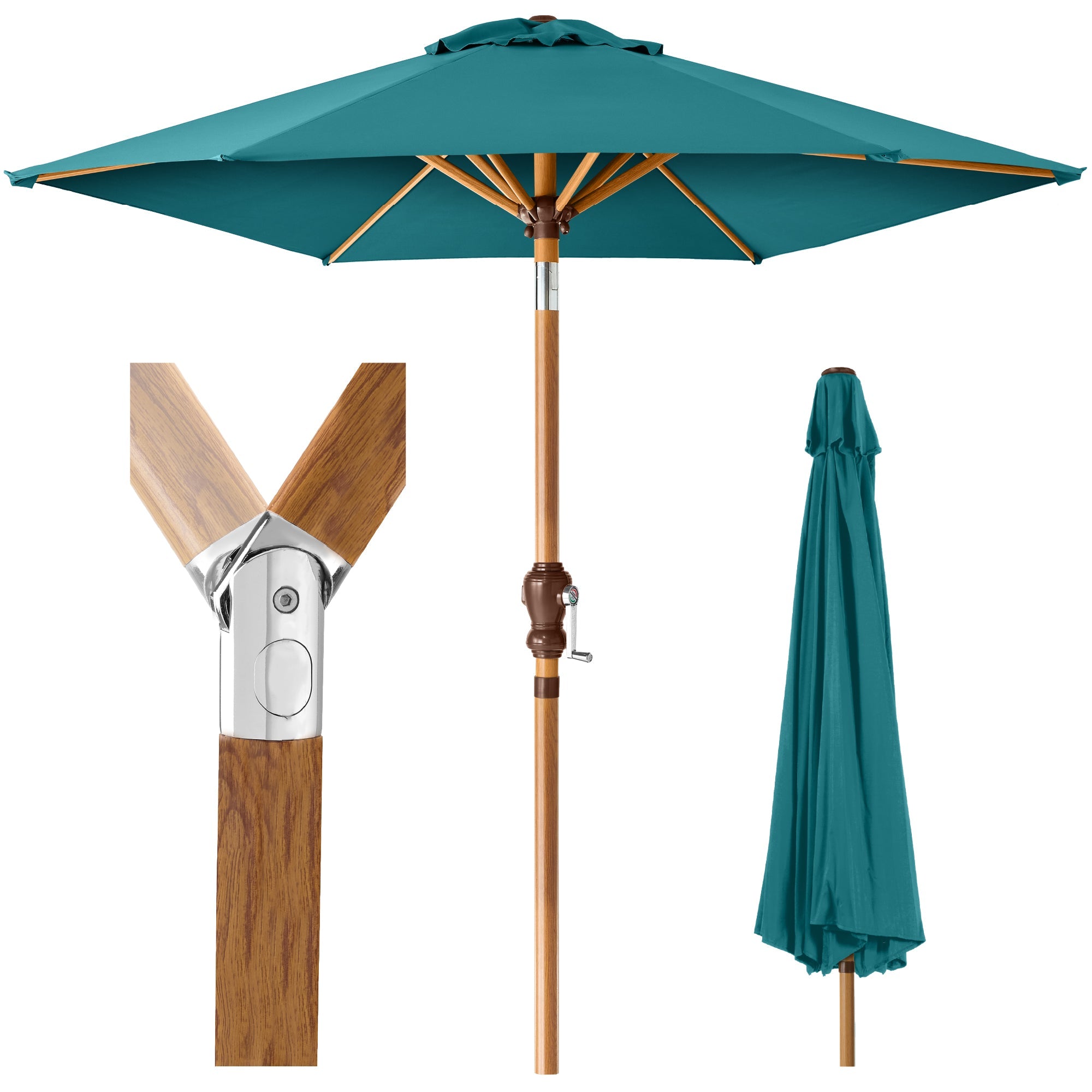 Outdoor Woodgrain Pattern Patio Umbrella Decoration w/ Tilt, Crank - 10ft - Cerulean
